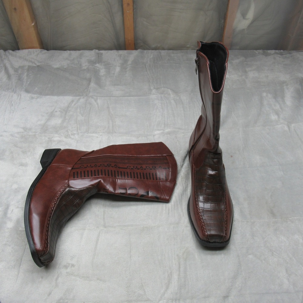 Cuadra Mens Boots 12.5 Brwn Leather Western Cowboy Square Faux Croc Zip $620 NEW